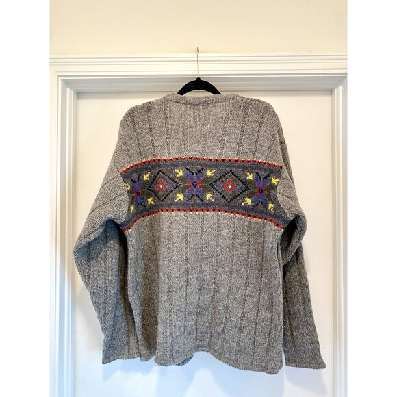 VTG Eddie Bauer Grandpa Wool Sweater Men’s Large Gray Geometric Fisherman - Picture 2 of 7